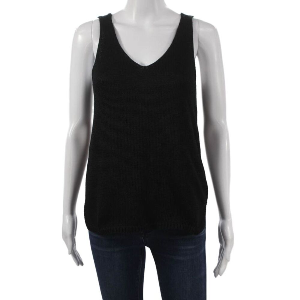 Designer Womens Basic Cotton V Neck Black Sleeveless Tank Size S